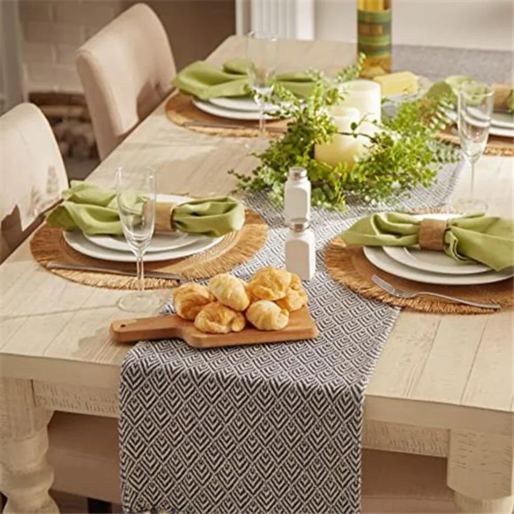Braided Farmhouse Table Runner French Blue Cotton 15x72 Inches Home Dining Decor